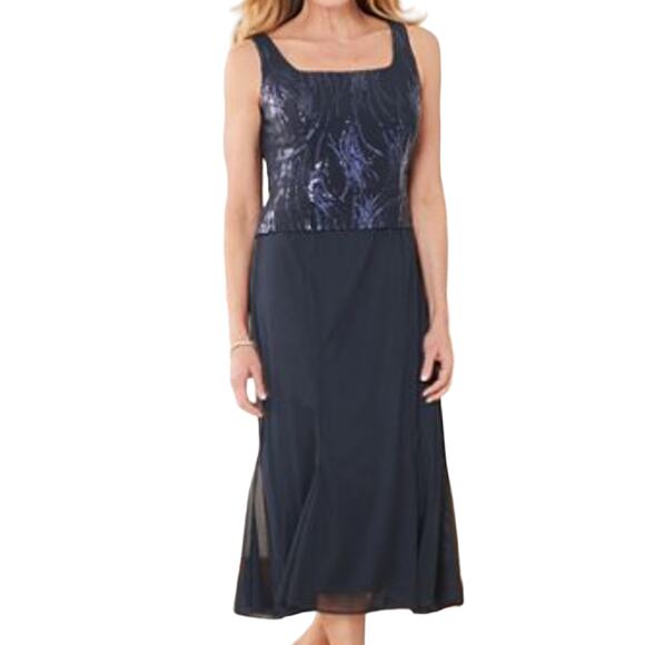 Alex Evenings dress navy blue sequin swirl size 18W - Picture 1 of 6